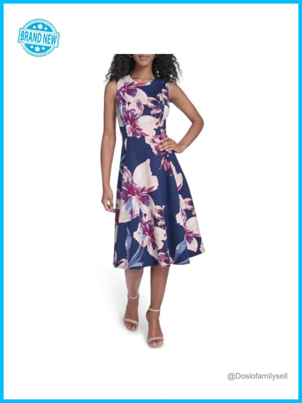 Calvin Klein Sleeveless Floral Fit and Flare Knee-Length Dress